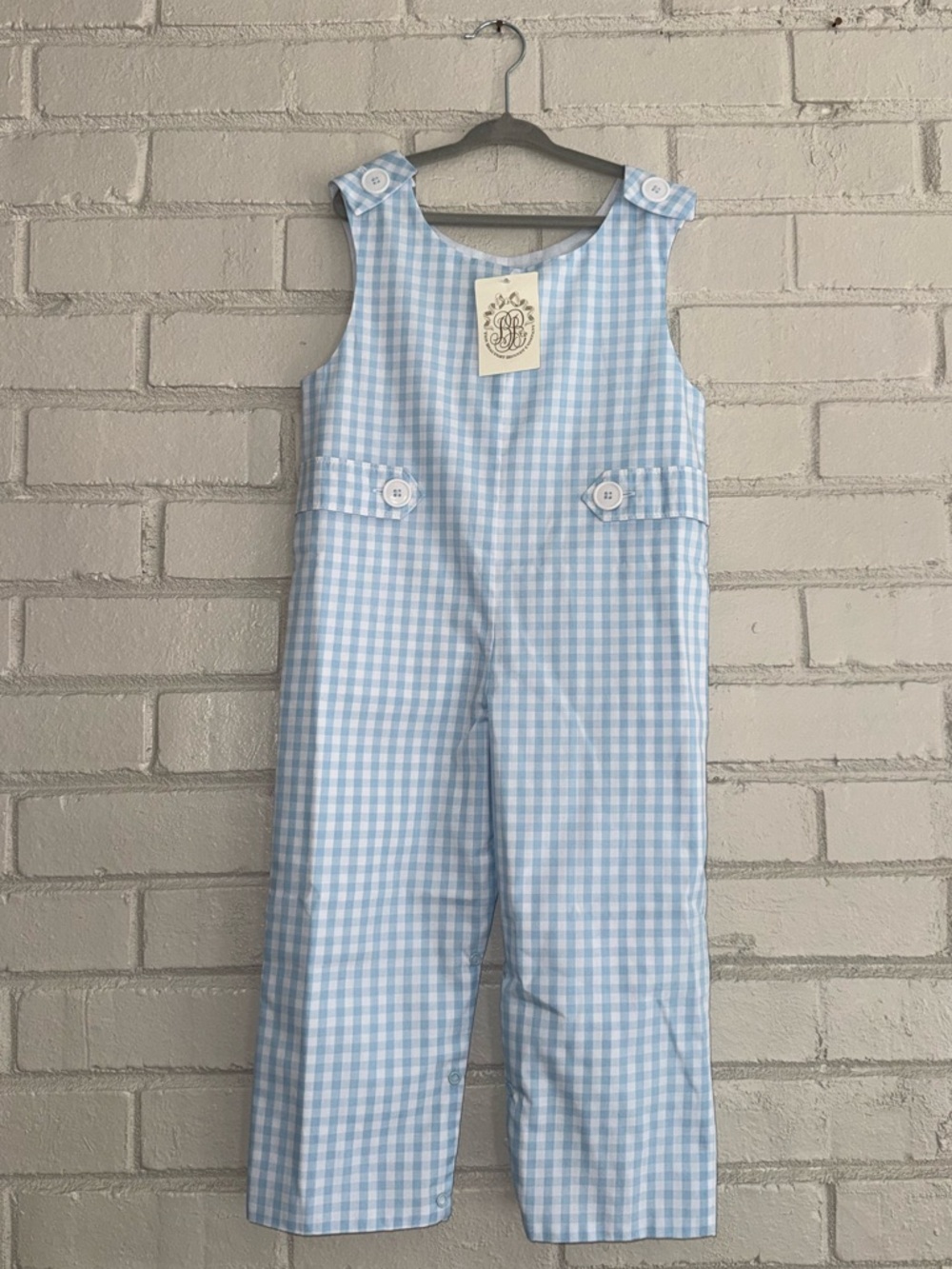 NWT TBBC Blue Gingham Boys Overalls Longall